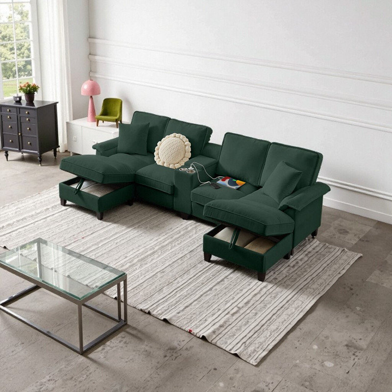Canapé-lit modulaire en forme de U 120 "avec canapé-lit convertible 4 places, Vert