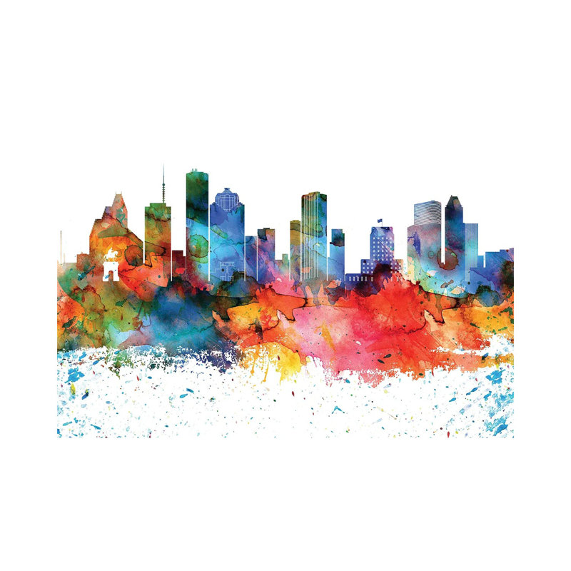 Horizon coloré de Houston, aquarelle, H 8 po x l 12 po x P 0,75 po