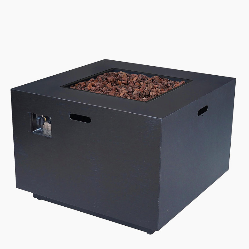Outdoor Courtyard Propane Fire Pit 24'' High x 33'' Wide Square Iron Gas Fire Pit - 50,000 BTU, Tank Located on the Side