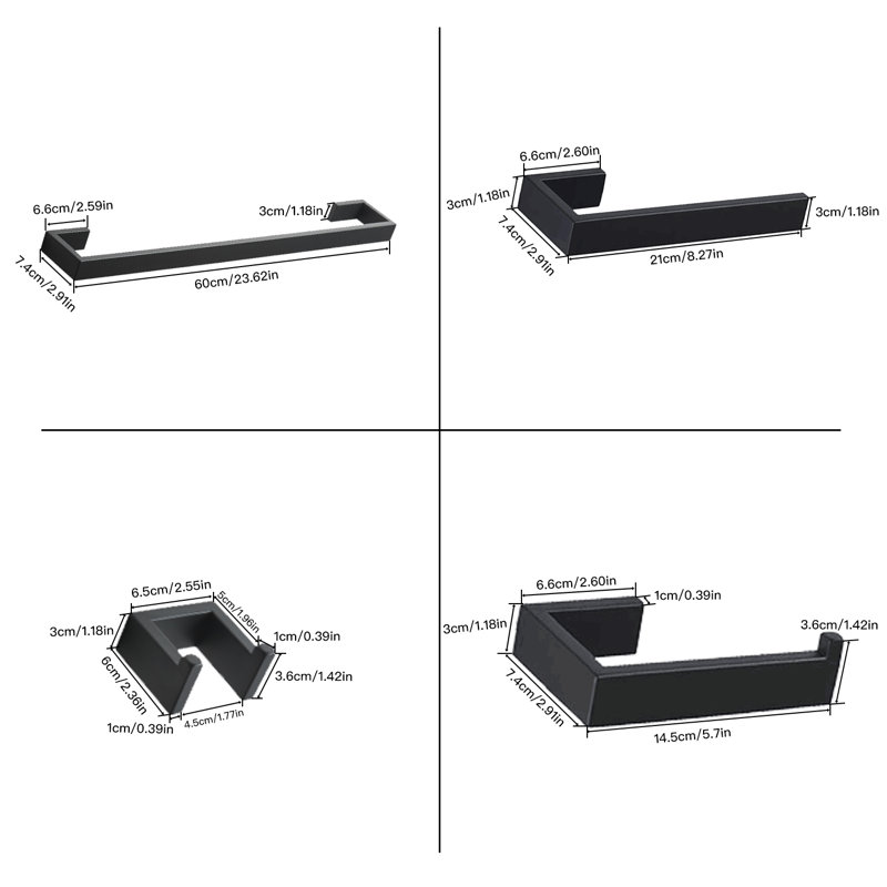 23.62'' 4 Wall Towel Bar, Matte Black