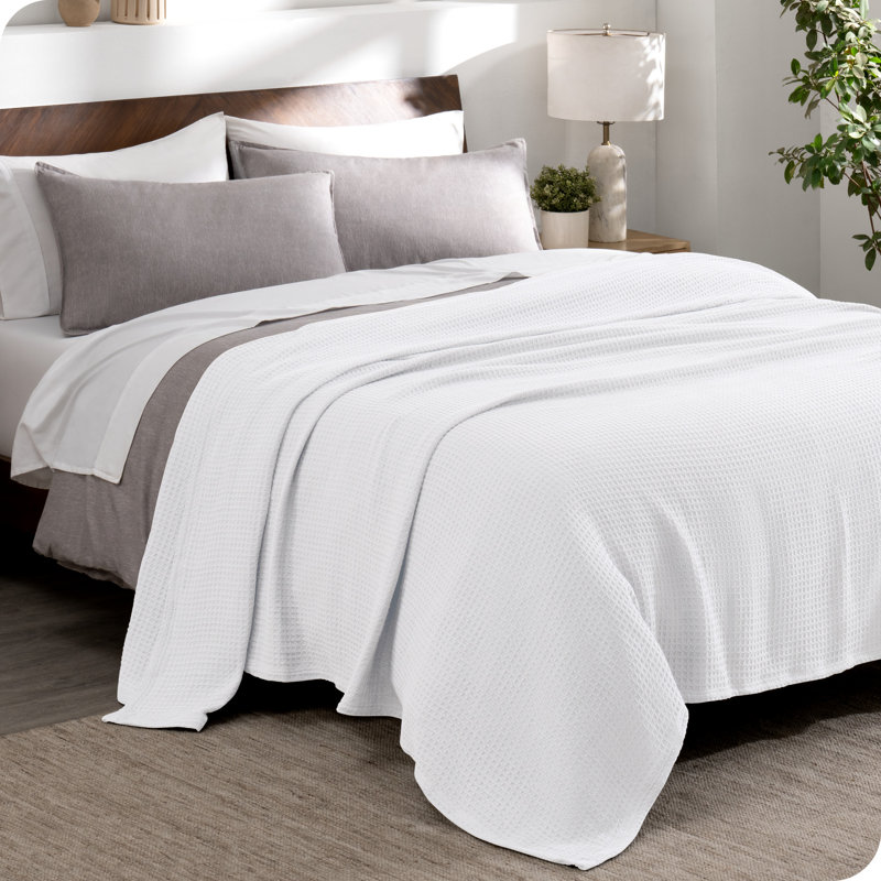White Twin Cotton Waffle Weave Machine Washable Blanket