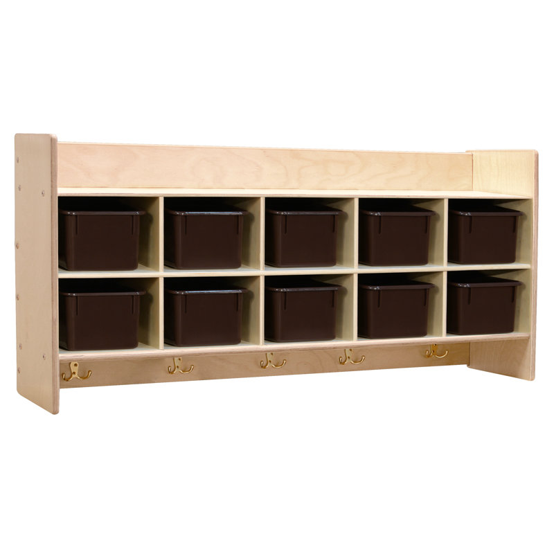 Natural Plywood Wall Hanging Storage with Brown Cubby Trays