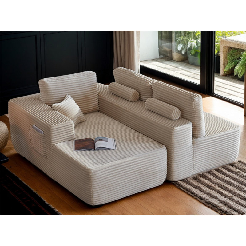 Canapé modulaire de 104 po avec méridienne en forme de L, canapé modulaire moderne avec assise profonde et poches latérales de 104 po