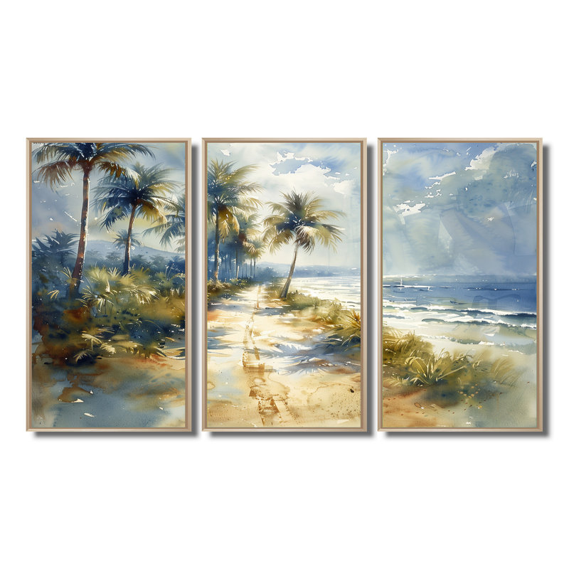 Sattler - ensemble de reproduction d'art mural palmiers et palmiers, Toile naturelle avec cadre flottant