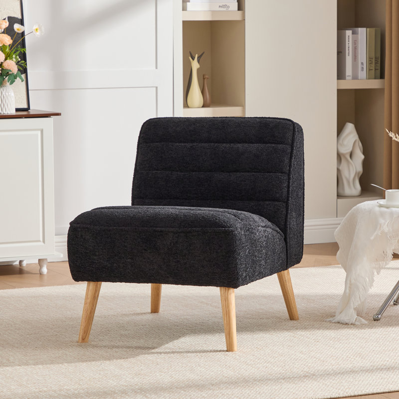 Upholstered Tufted Armless Chair, Black