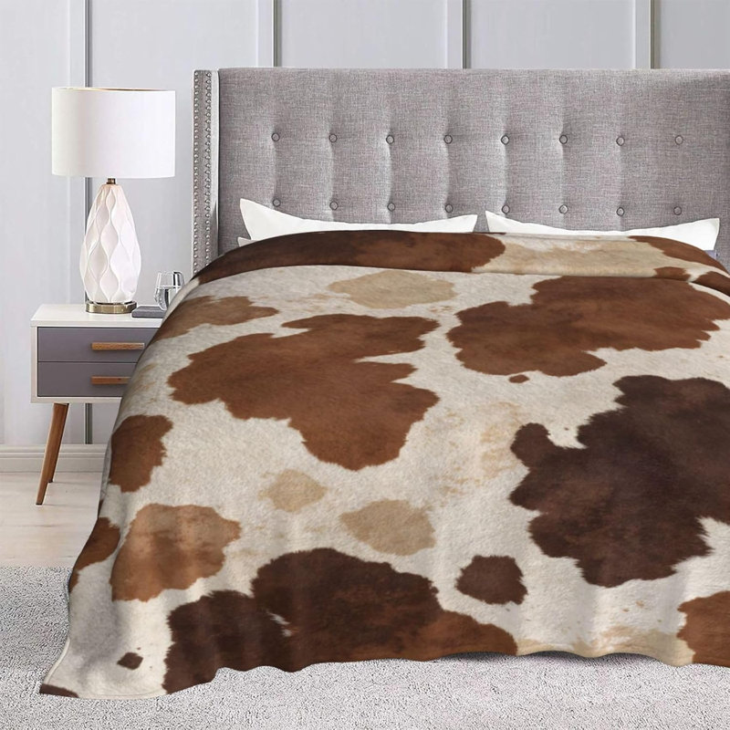 Jeté de vache en peau de vache ultra douce et chaude toutes saisons, impression de couvertures en molleton pour chaise de lit, canapé, canapé, chambre à coucher, 60 po x 80 po