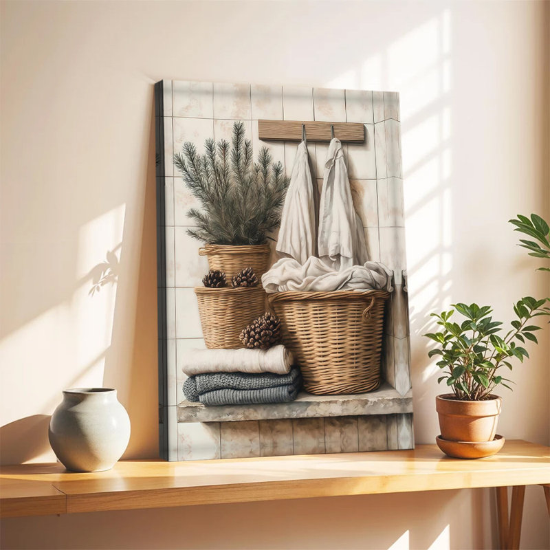 Décoration murale pour buanderie, tableau de paniers à linge, style rustique rustique vintage, prêt à accrocher, 16 x 24 po