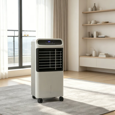 L 15 po x P 13,75 po x H 32 po Refroidisseur d'air en ABS gris 3-en-1 Fonctions de ventilation, de refroidissement et d'humidification | Glacière à refroidissement amélioré