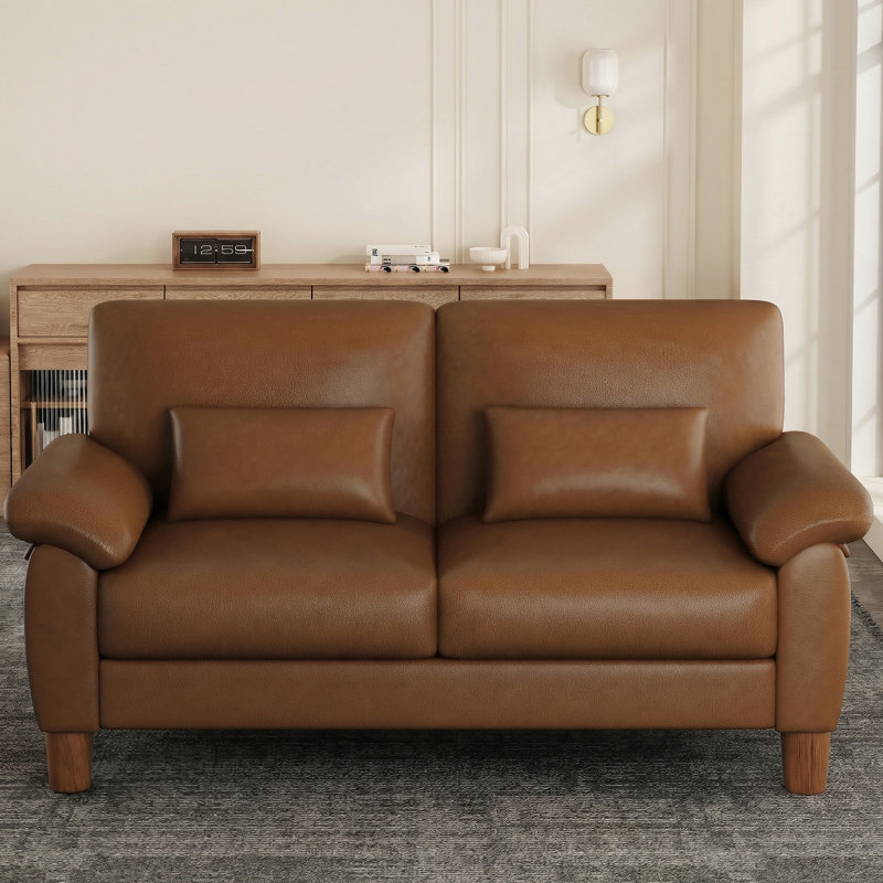71-Inch Faux Leather 2-Seater Sofa With Solid Wood Frame, Spring Seat Cushion And Two Throw Pillows - Brown, Brown