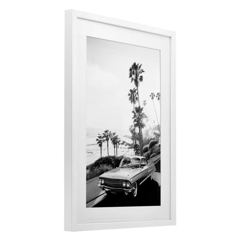 Reproduction sous verre Malibu, H 20 po x l 14 po, Cadre de récolte en pin