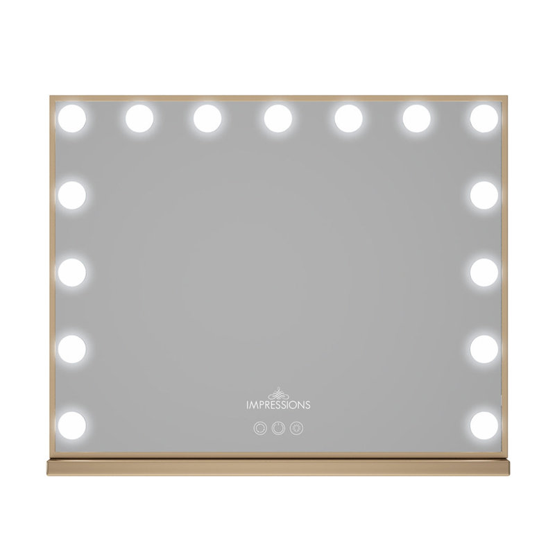 Miroir de coiffeuse Hollywood Aurora avec 15 lumières DEL givrées et gradateur, Or