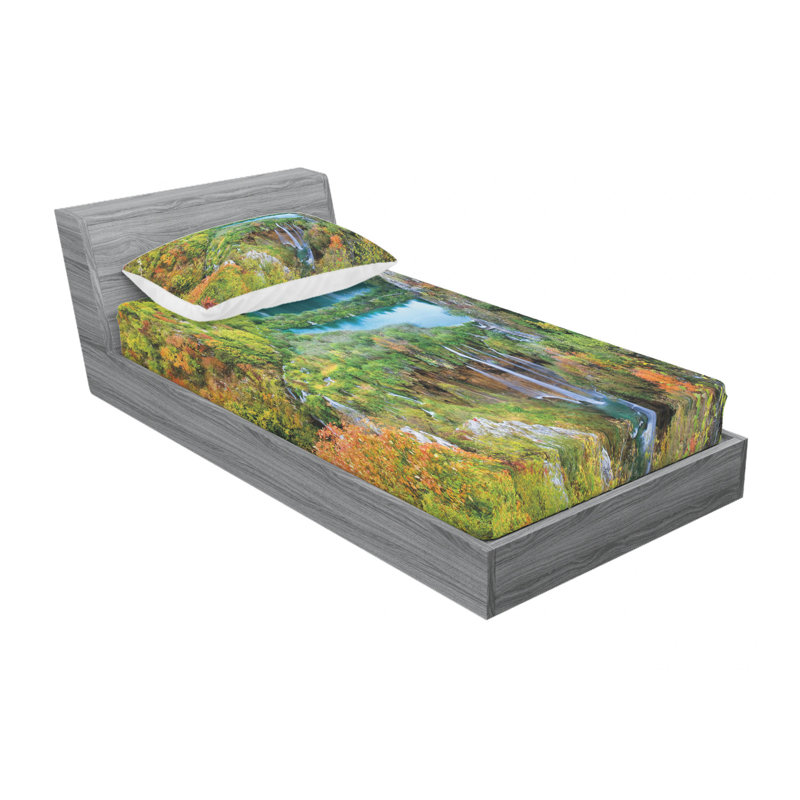 Ensemble de draps Mountains of Plitvice Lakes, Ensemble de draps pour lit simple TG avec drap-hou