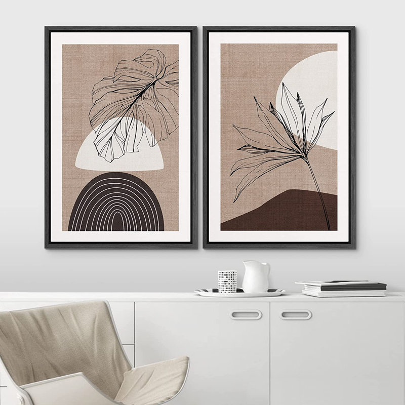 Ensemble d'art mural encadré moderne Mid Century Modern BohoIDEA4WALL, H 24 po x l 32 po x P 1,5 po, Noir