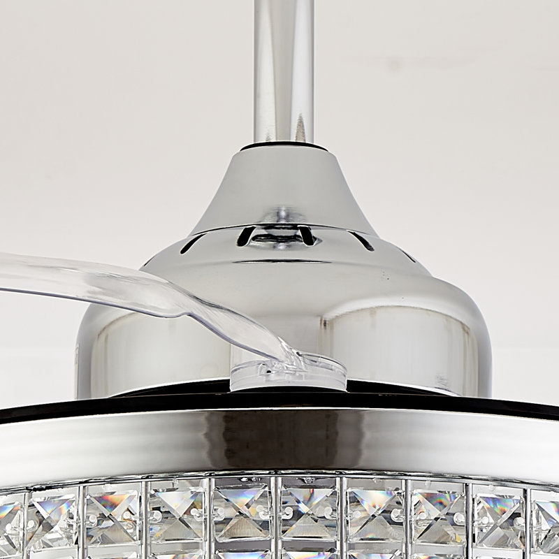 36" Chrome Crystal Ceiling Fan Chandelier with Remote Control