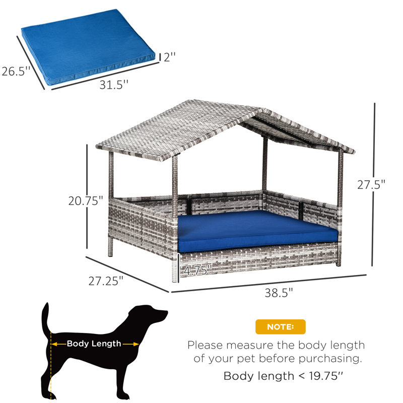 Niche pour chien avec auvent - et élégante, pour les chiens de taille moyenne, bleu et facile à nettoyer