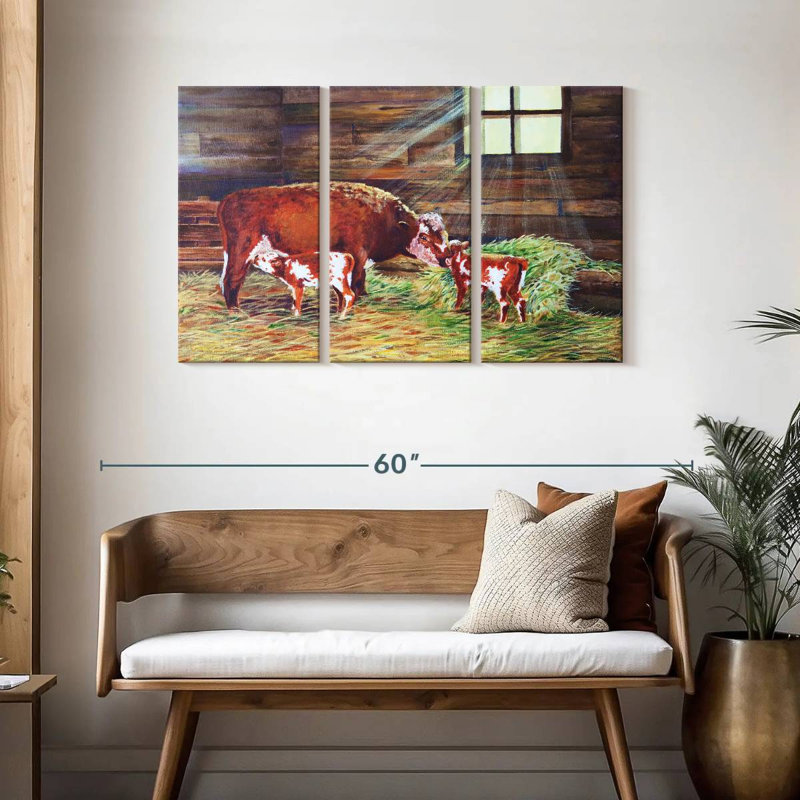 Peinture de famille de bovins, H 28 po x l 45 po