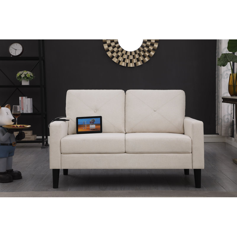 Causeuse à accoudoirs carrés 53,25 po Fernado, Mélange de lin beige