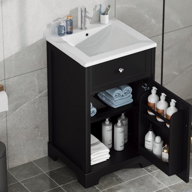 Meuble-lavabo de 20 po avec lavabo, armoire de salle de bain avec porte à fermeture douce, support de rangement et tablette réglable