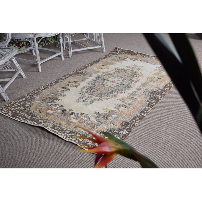 Tapis turc Anatolian en brun chaud pour salle à manger - article de décoration unique