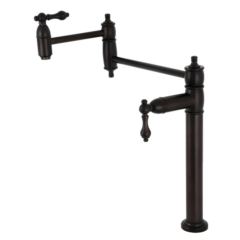 Kingston Brass Restoration Two-Handle 1-Hole Deck Mount Pot Filler Faucet, Oil Rubbed Bronze
