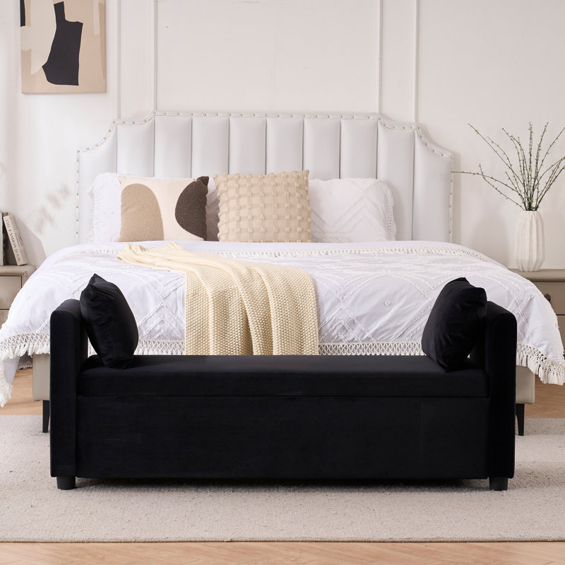 Shaneta 55" Upholstered Storage Ottoman Bench for King Size Bed, Black