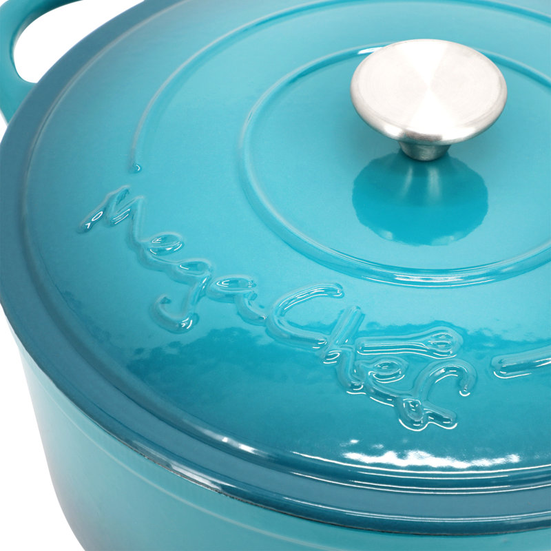 Cocotte en fonte émaillée ronde avec couvercle autoportant de 6,35 pintes MegaChef, Bleu clair