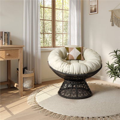 360° Rotatable​ Rattan Accent Chair Rounded Lounge Chair with 100cm Width Extra Cushion 