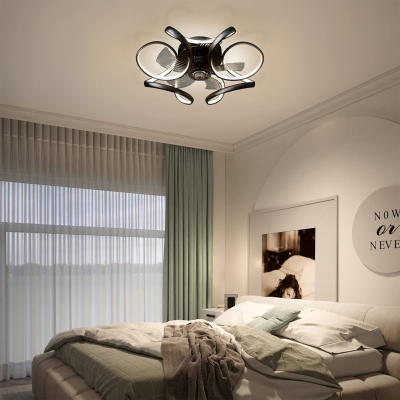 Dalayshia 20.5" Indoor Ceiling Fans With Light, Dimmable Recessed Ceiling Fan, Black