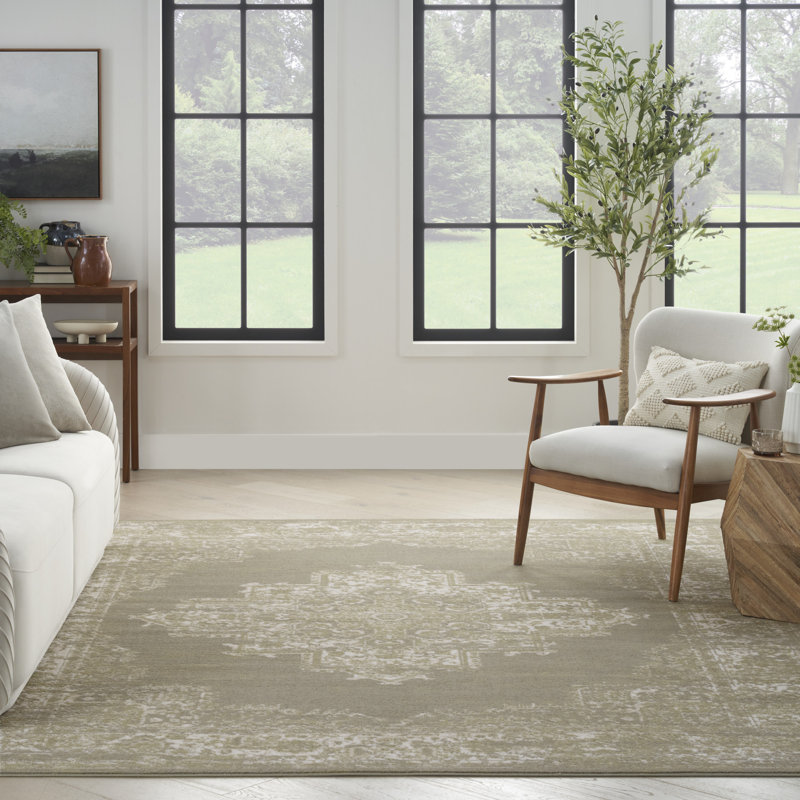 Burnie Oriental Olive Area Rug, Rectangle 6' x 9'