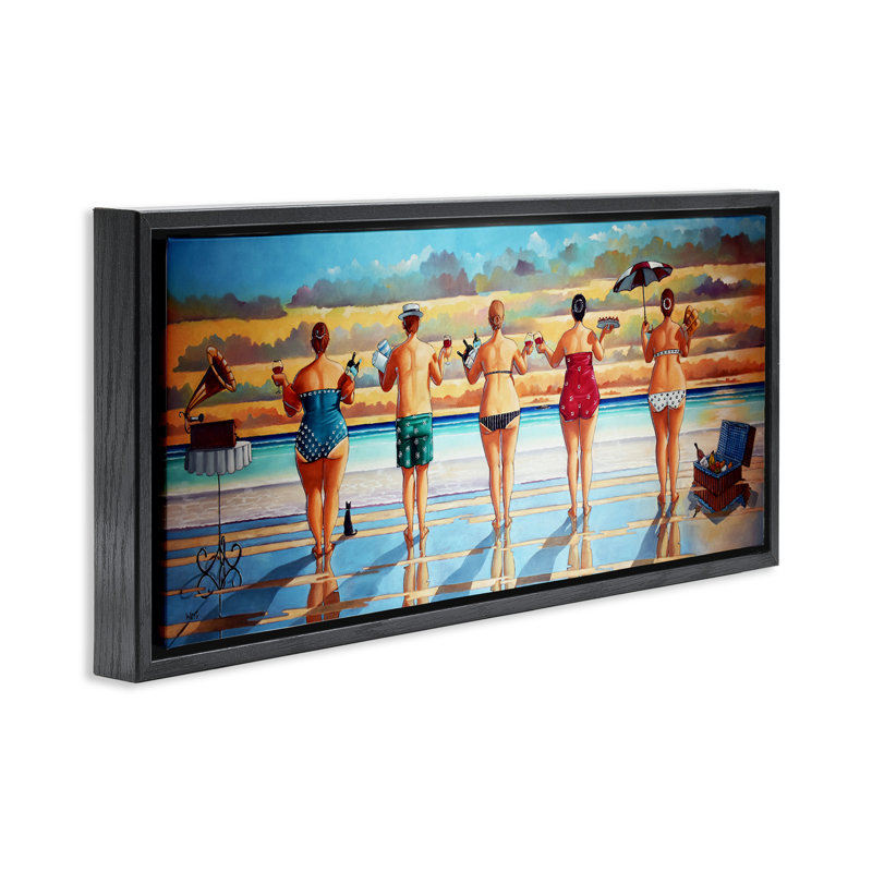 Beach Friends Coastal Summer Fun, H 11 po x l 25 po, Cadre flottant noir de jais