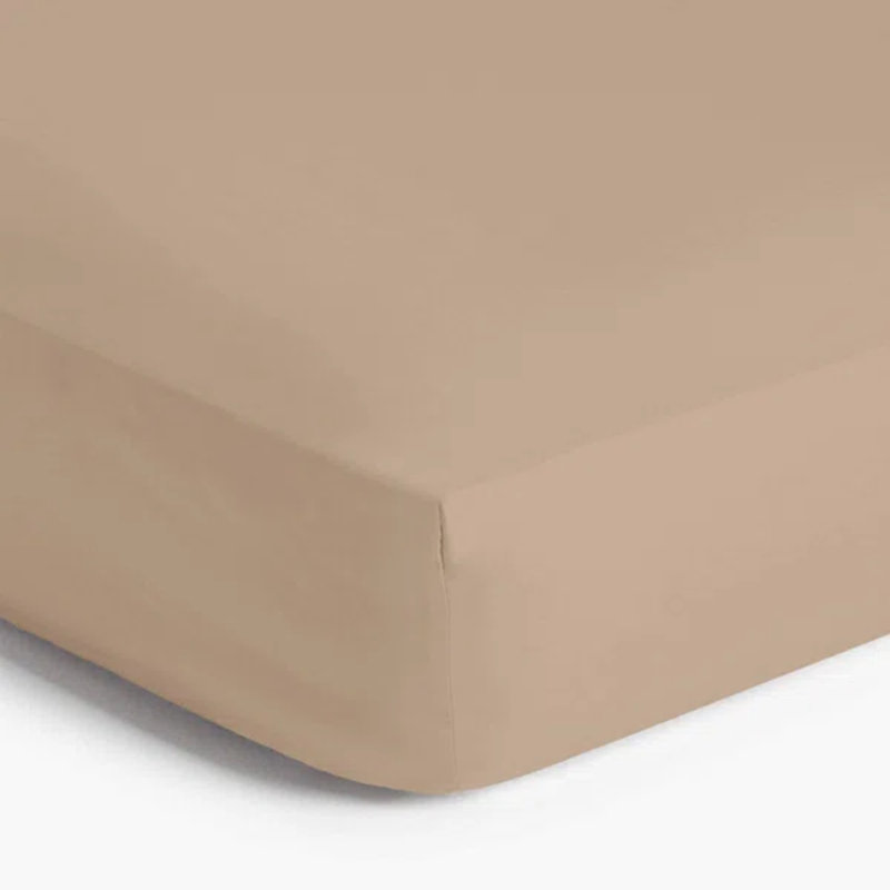 Angelka Microfiber Brushed Deep Fitted Bed Sheet, Beige, Double (4'6)