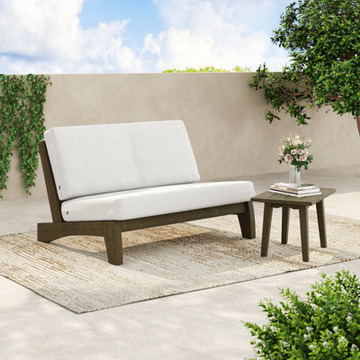 Calia Comfort Loveseat with Soft Cushions and Wood table Outdoor Set