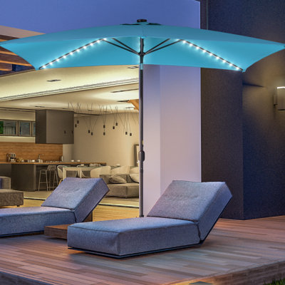 Mirela 120 " W Rectangular Lighted Collapsible Market Umbrella with Crank Lift
