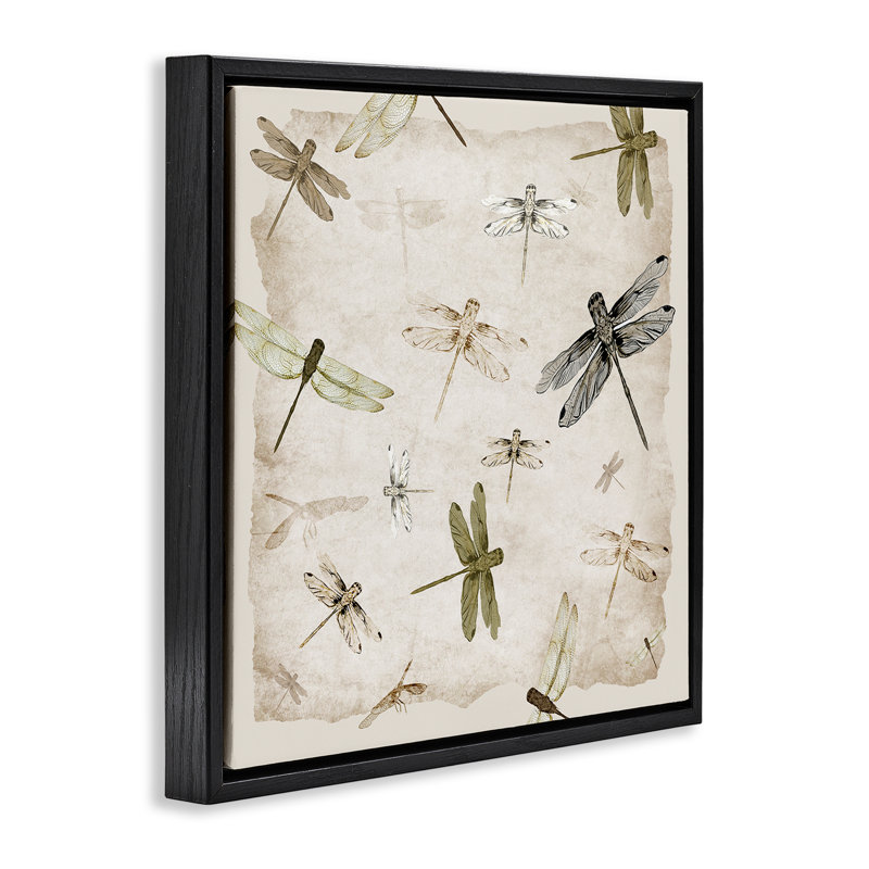 Cadre flottant Glide In Grace Dragonflies, design par Jacob Q, H 25 po x l 25 po, Cadre flottant noir de jais