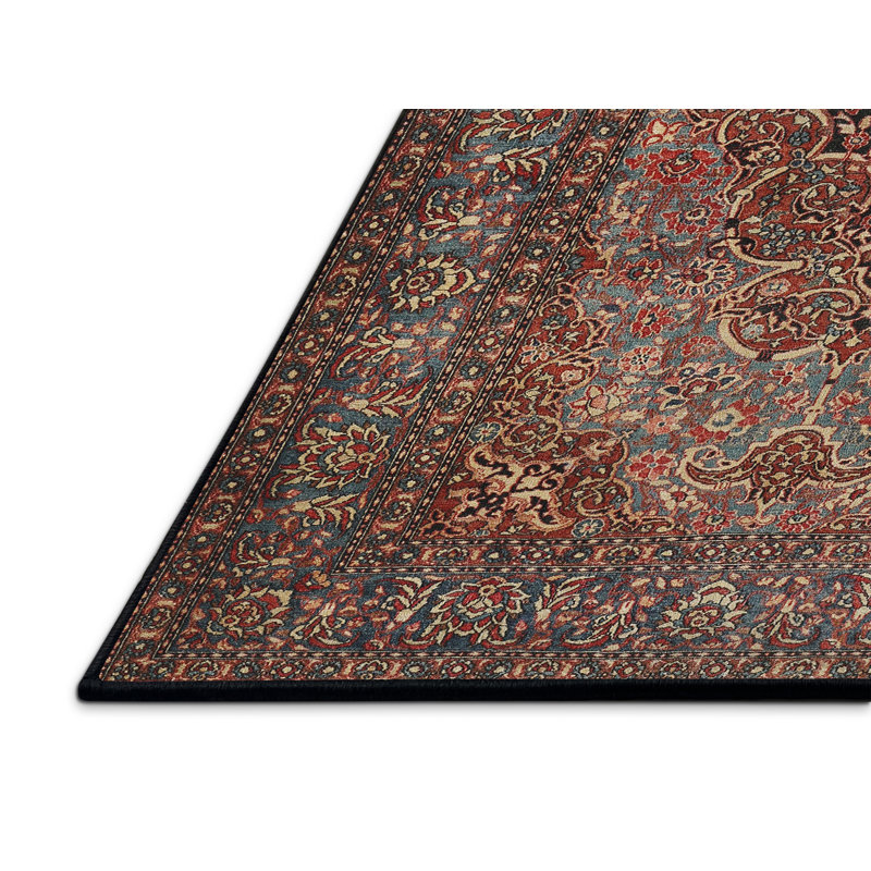 Bleu marine oriental/Tapis décoratif rose Crisman, Rectangle 5 pi x 7 pi