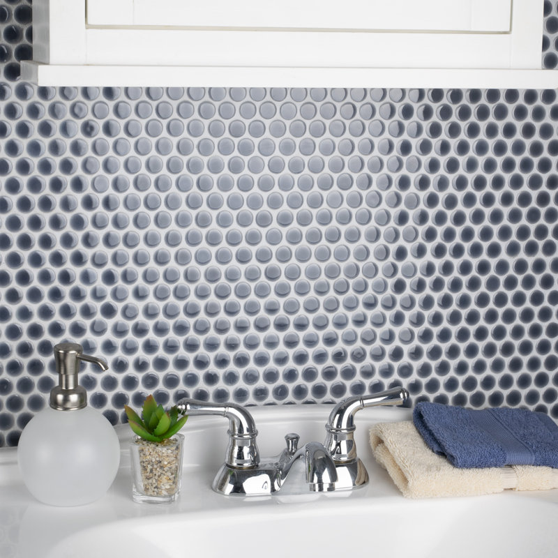 Hudson Penny Round 11-7/8 " x 12-5/8 " Porcelain Mosaic Floor & Wall Tile, Imperial Gray
