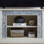 Grand support de rangement pour bureau de télévision avec bordure en faux pierre, console média avec rangement spacieux et gestion des câbles-129913582