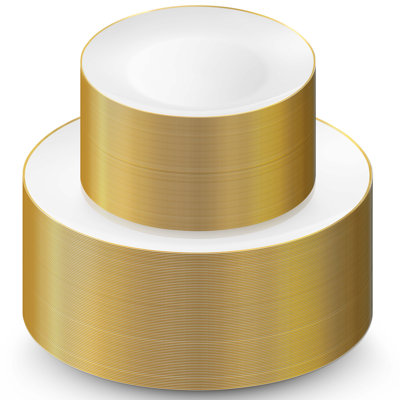 Gold Rim Plastic Plates Party Supplies Kit for 50 Guests