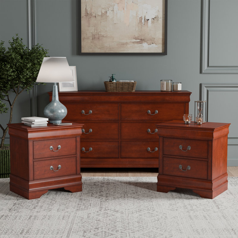 Ensemble de chambre à coucher 3 pièces Aberdeen (1 commode et 2 tables de chevet), Brun
