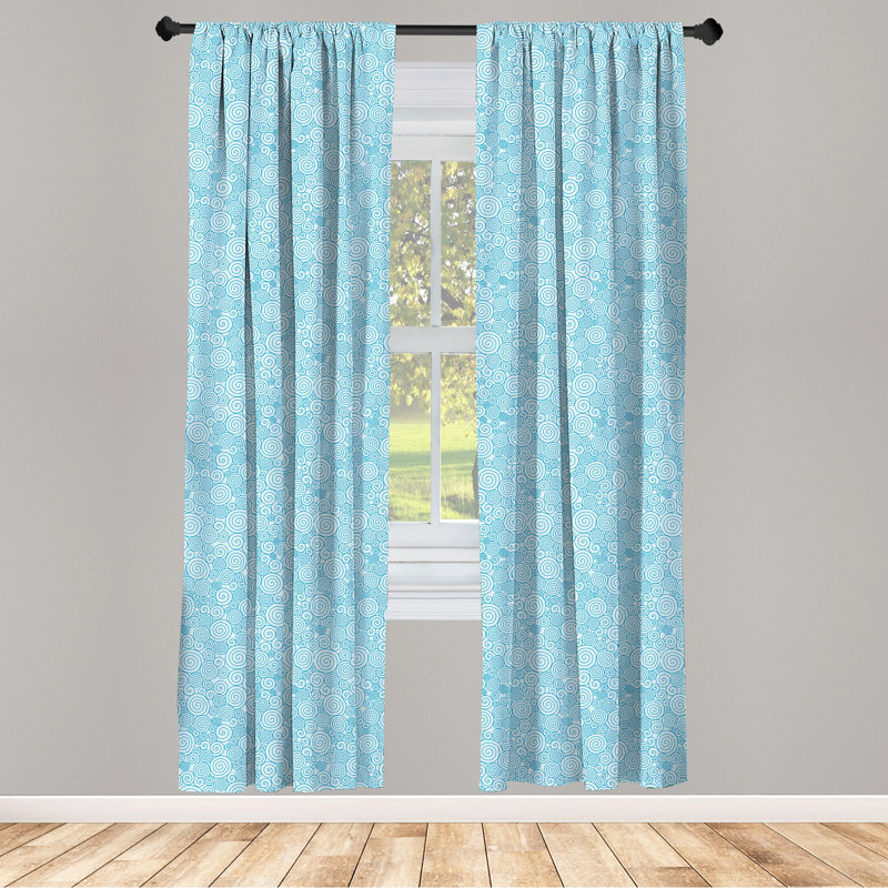 Blue and White Swirl Pattern Rod Pocket Curtain Panels, 28" x 84"