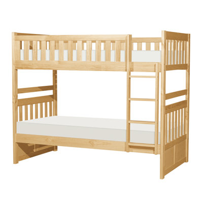 Twin Over Bunk Bed In Modern Style, Natural Pine Finish, , Guard Rails On Top Bunk, No Foundation Transitional To With Rails, Box Spring, 300Lbs Capacity