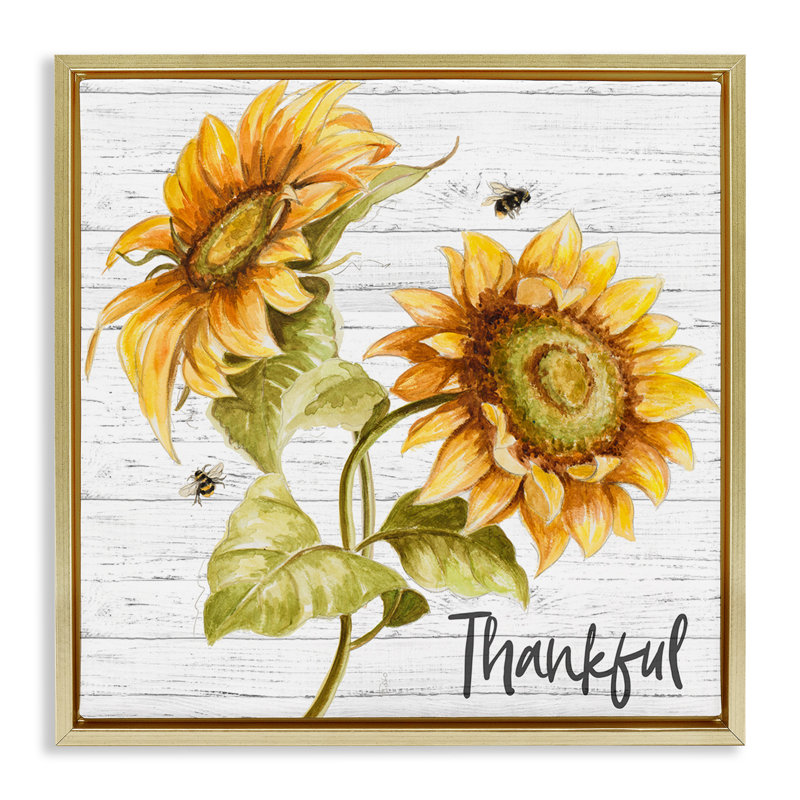 «Thankful Country Sunflowers», art mural encadré sur toile flottante par Patricia Pinto, Cadre flottant métallique doré