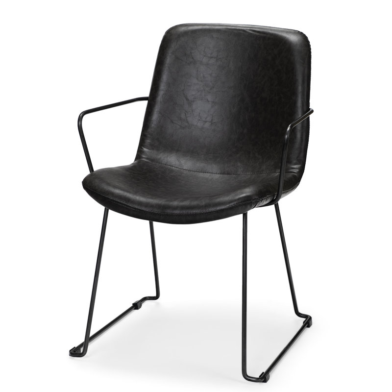Nivens 17'' H Faux Leather Upholstered Metal Arm Chair, Black