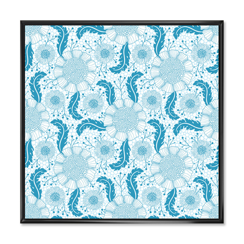 " Light Blue Flower On White ", Black Floater Frame, 30" H x 30" W x 1" D
