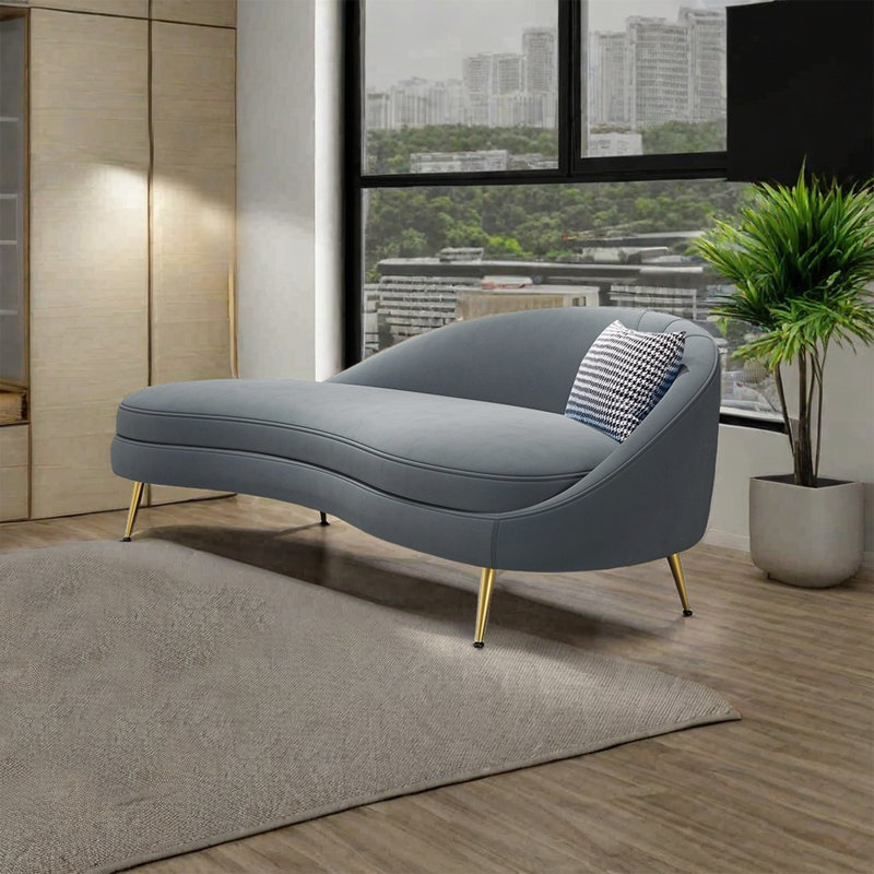 Méridienne confortable en velours de bois massif, Grey, Right Hand Facing