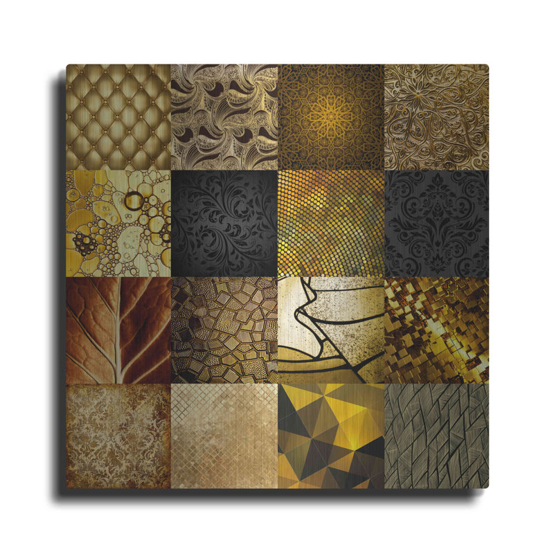 Art mural en métal Brayden Studio® «Tiles Decor Gold» par GraphINC, H 12 po x l 12 po