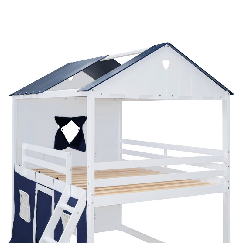 Lit plateforme Kellswater, Double, Blanc / bleu