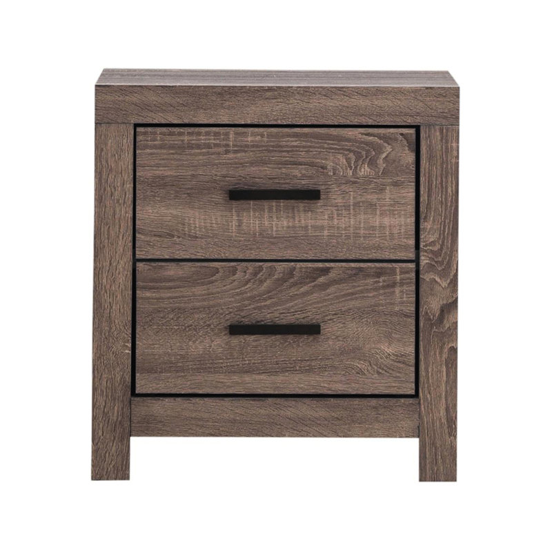 Elegant 2 Nightstand In Dark Brown Oak With Shelf 2 Drawers Style Bronze Pull Handles