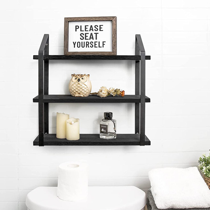 Pyala Solid Wood Bathroom Shelves, Black