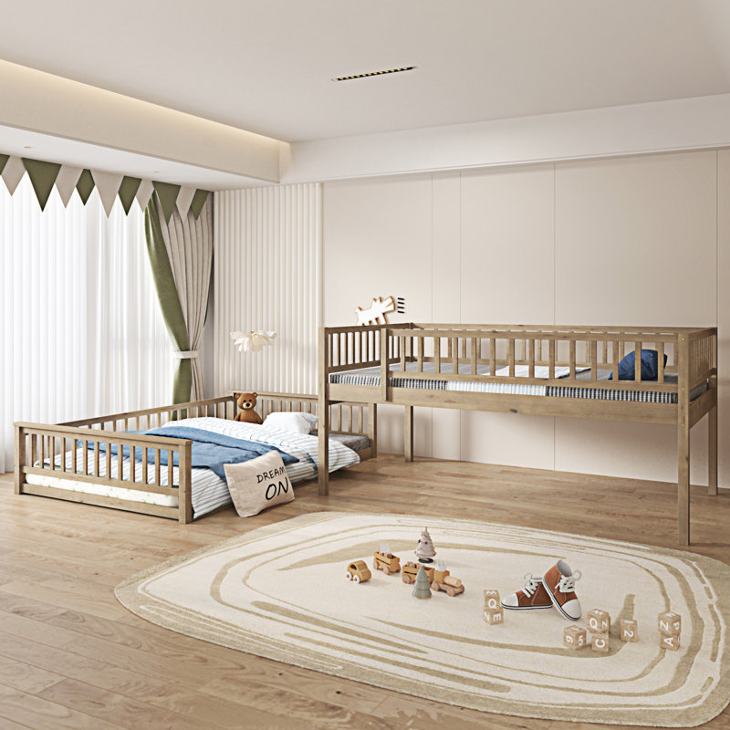 Bunk Bed With Ladder And Guardrails, Walnut